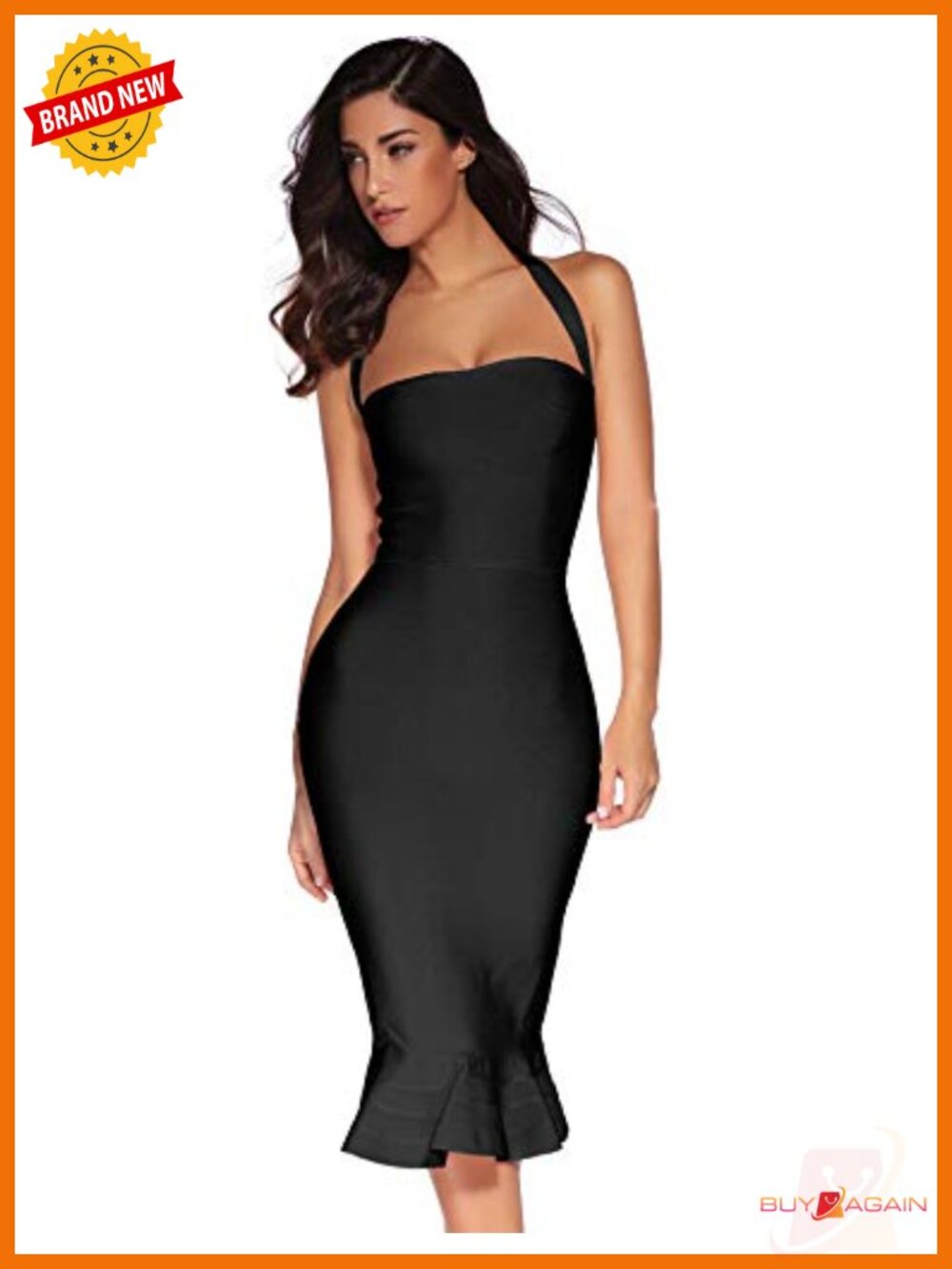 Halter Fishtail Bandage Midi Dress Bodycon Party Wedding Guest